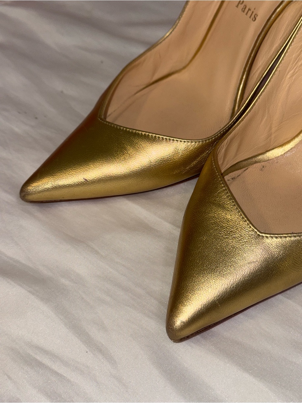 Christian Louboutin Metallic Gold Pointed Slingback Pumps - Picture 2 of 11